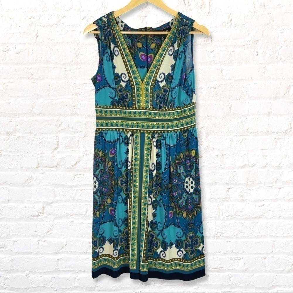 Perceptions New York Paisley  V-Neck Sleeveless A-Line Dress Size 8 Stretch